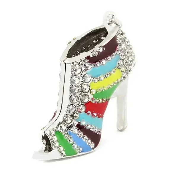 Multicolor Heels Pumps Crystal Rhinestones Silvertoned Handbag Charm Keychain - Picture 2 of 4